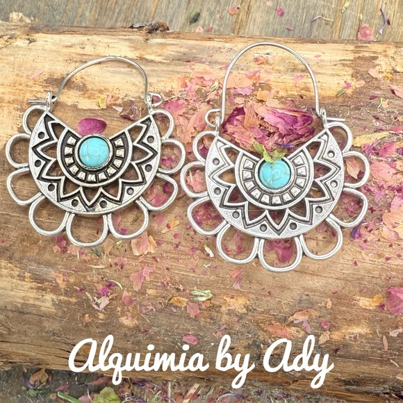 Alquimia Blue Dangle Earrings with Intricate Design - Picture 1 of 1